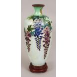 A SIGNED JAPANESE MEIJI PERIOD CLOISONNE GIN BARI VASE, circa 1900, together with a fitted wood