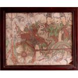 AN UNUSUAL FRAMED CHINESE MING DYNASTY PAINTED STUCCO FRESCO, painted with a lady in a court