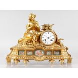 A GOOD 19TH CENTURY FRENCH LOUIS XVI DESIGN MANTLE CLOCK, Retailed by J. EDMOND, in a gilt metal