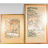 TWO FRAMED AND GLAZED CHINESE WATERCOLOURS OF PEOPLE. 16ins x 13ins and 30ins x 16ins.