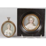 TWO FRAMED MINIATURES OF YOUNG LADIES.