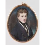 EARLY VICTORIAN SCHOOL Portrait miniature of a young gentleman, the reverse with plaited hair. Image