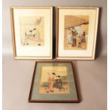 THREE FRAMED JAPANESE PRINTS, after 18th Century artists, the largest frames 19.2in x 14.6in. (3)
