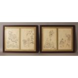 A SET OF FOUR 19TH CENTURY CHINESE PRINTS, mounted in two frames, each print depicting a scene of