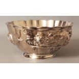 A GOOD LARGE EARLY 20TH CENTURY JAPANESE LOBED SILVER BOWL, weighing 1.3Kg, with lined interior, the