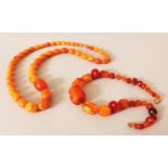 AN AMBER NECKLACE, weighing 55gm, composed of irregularly formed beads, approx. 17.25in long;