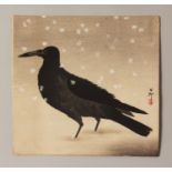 AN ORIGINAL EARLY 20TH CENTURY JAPANESE WOODBLOCK SURIMONO PRINT BY KOSON, depicting a crow and