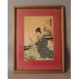 AN ORIGINAL FRAMED JAPANESE WOODBLOCK PRINT BY CHIKANOBU, circa 1899, from the series SetsuGekka (