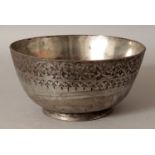 ANOTHER 19TH/20TH CENTURY PERSIAN SILVERED COPPER BOWL, the outside rim with formal borders, 7.3in