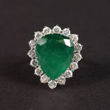 A SUPERB LARGE EMERALD AND DIAMOND HEART SHAPED RING.