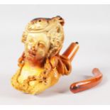 A SUPERB LARGE MEERSCHAUM PIPE, carved with the head of a young girl with flowing hair, with an