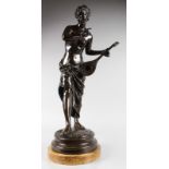 EMILE ROUSSEAU (19TH CENTURY) FRENCH A SUPERB LARGE STANDING BRONZE OF A SEMI CLAD YOUNG LADY