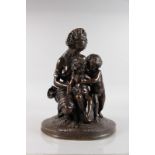 CHARLES CUMBERWORTH (1811-1852) FRENCH A SUPERB BRONZE GROUP OF A MOTHER WITH A YOUNG BOY AND