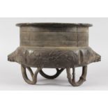 A LARGE JAPANESE BRONZE OVAL CENSER. 15ins wide.