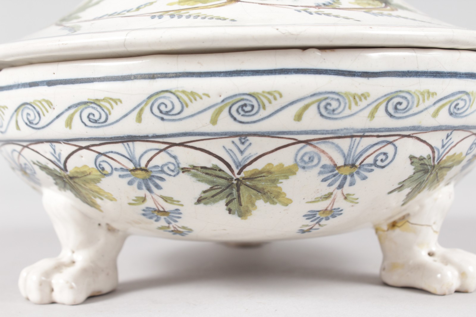 AN UNUSUAL 19TH CENTURY FAIENCE CIRCULAR INKWELL AND COVER with flared lift off lid with candle - Image 7 of 9