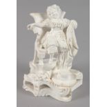 A MID 19TH CENTURY RARE DERBY BISCUIT FIGURE OF A GIRL seated in a chair, modelled by John Whitaker,