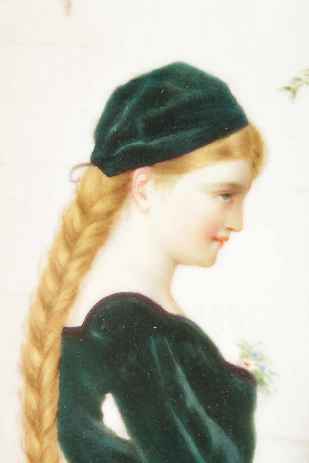 A KPM PORCELAIN PLAQUE, a young girl with flowers before The Madonna. 9ins x 6ins. - Image 3 of 7