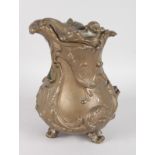 AFTER THE ANTIQUE A HEAVY BRONZE CLASSICAL EWER AND COVER with scrolls and acanthus. 9ins high.