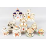 A SMALL COLLECTION OF NINE STAFFORDSHIRE COTTAGES AND PASTILLE BURNERS.