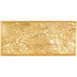 AFTER THE ANTIQUE AN ITALIAN GILT BRONZE PLAQUE, classical scene with chariot. 3.25ins x 7ins.