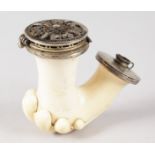 A GOOD PLAIN WHITE MEERSCHAUM PIPE, with silver filigree lid and mounts, stamped HIRSCH No. 13. 4ins