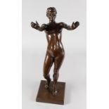 L.B. A GOOD BRONZE STANDING NUDE, her arms outstretched, standing on a square base. Monogrammed L.B.