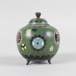 A SMALL CLOISONNE VASE AND COVER. 3ins high.