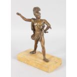 AFTER THE ANTIQUE A BRONZE GLADIATOR on a marble base. 7.5ins high.