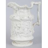 A CHARLES MEIGH 1844 STONEWARE RELIEF WINE PITCHER decorated with fruiting vines and Bacchus Greek