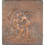 A CLASSICAL BRONZE PLAQUE "THE KISS". 6.25ins x 5.5ins.