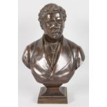 A BRONZE BUST OF VIGEANT. Signed. 11.5ins high.