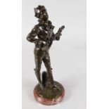 ADOLPHE JEAN LAVERGNE (19TH CENTURY) FRENCH A GOOD BRONZE OF A YOUNG MAN playing a mandolin. Signed,