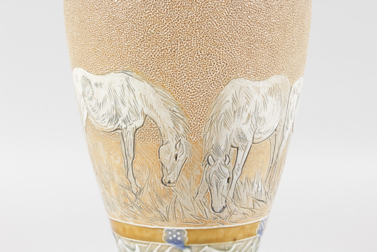 A DOULTON LAMBETH STONEWARE VASE, painted and incised decoration of four horses by HANNAH B. BARLOW. - Image 5 of 10