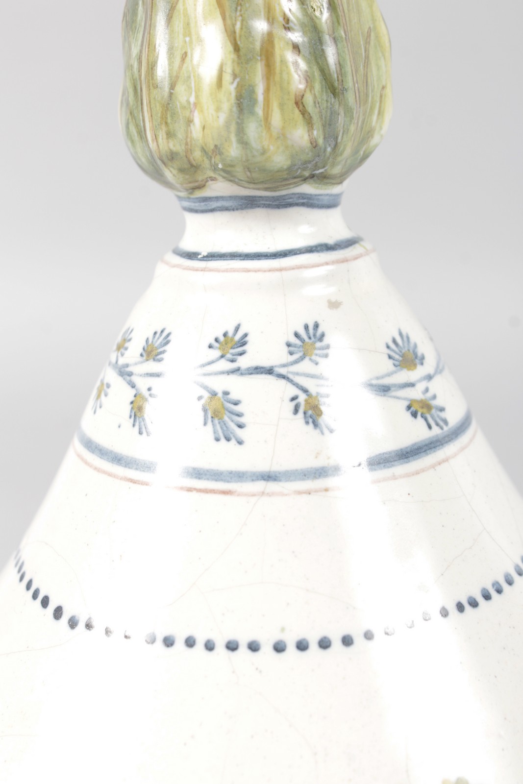 AN UNUSUAL 19TH CENTURY FAIENCE CIRCULAR INKWELL AND COVER with flared lift off lid with candle - Image 5 of 9