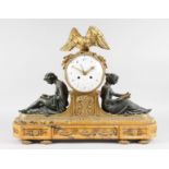 A SUPERB LOUIS XVI BRONZE, GILT BRONZE AND MARBLE MANTLE CLOCK by CIE DES BRONZER, BRUXELLES, with