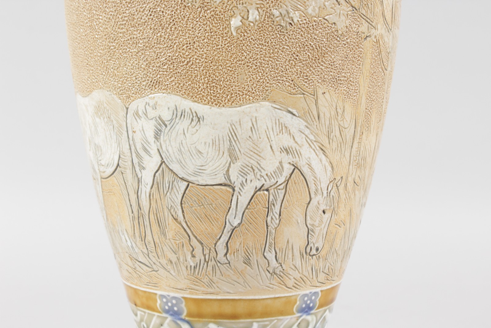 A DOULTON LAMBETH STONEWARE VASE, painted and incised decoration of four horses by HANNAH B. BARLOW. - Image 6 of 10