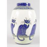 AN ART DECO DESIGN VASE "KERALOUVE", decorated with a band of six blue cats and two key pattern