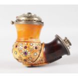 A RARE KRAKOW POLISH MEERSCHAUM PIPE, set with seed pearls and coloured stones, the top with