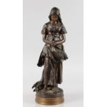 EMILE EDMOND PEYNOT (1850-1932) A BRONZE FIGURE OF A YOUNG GIRL carrying flowers in her apron.