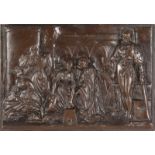 AFTER THE ANTIQUE A CLASSICAL BRONZE PLAQUE " Blindfolded". 4.75ins x 6.75ins.