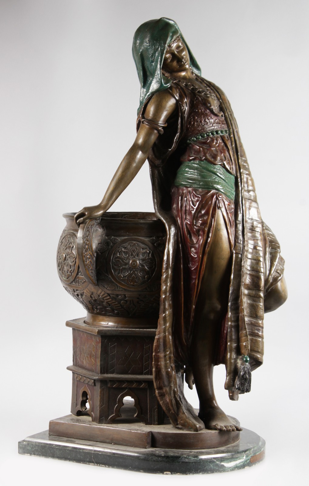 AFTER WAAGEN (19TH CENTURY) A GOOD LARGE COLD PAINTED BRONZE OF AN ARAB GIRL leaning provocatively