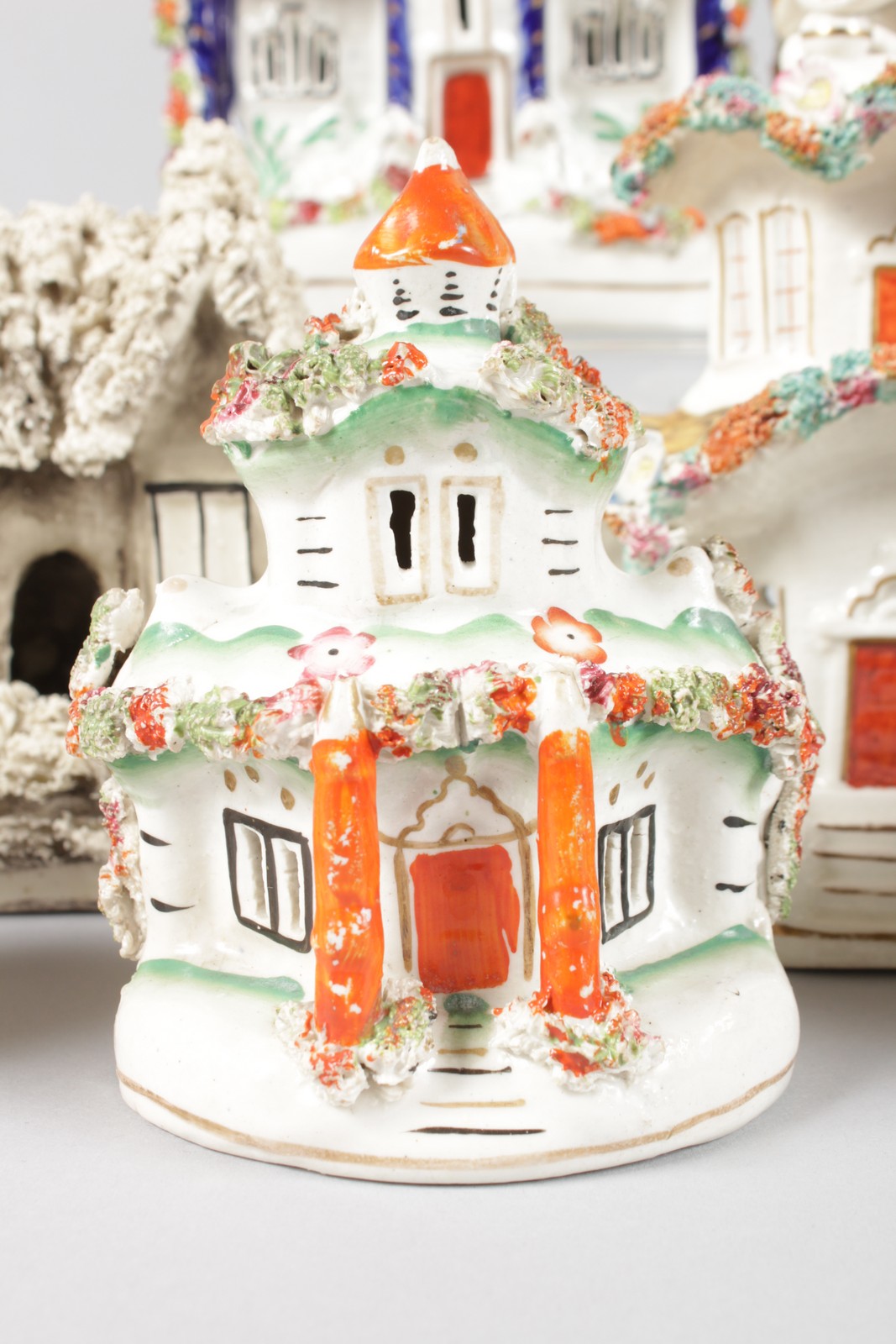 A SMALL COLLECTION OF NINE STAFFORDSHIRE COTTAGES AND PASTILLE BURNERS. - Image 3 of 10
