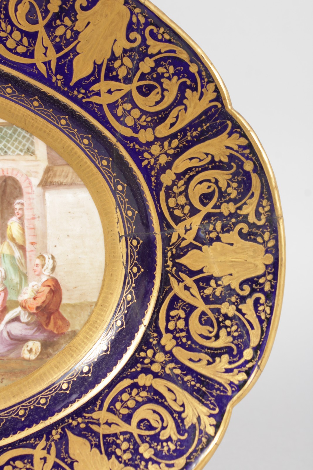 A GOOD SEVRES PORCELAIN OVAL DISH, painted with figures revelling by ALBERT, with blue and gilt - Image 8 of 8