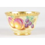 A ROYAL WORCESTER FRUIT PAINTED GADROON BORDERED BOWL, signed by A. Bayley, black mark.
