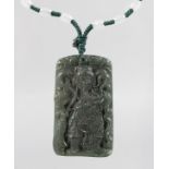 A CHINESE JADE PENDANT ON CHAIN NECKLACE.