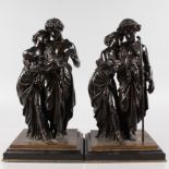 AUGUSTE MOREAU (19TH CENTURY) FRENCH A SUPERB PAIR OF BRONZE FIGURE GROUPS, a classical man and