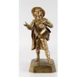 A VERY GOOD 19TH CENTURY GILDED BRONZE FIGURE OF A TINKER, carrying and selling his pots and pans.