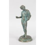 AFTER THE ANTIQUE A STANDING NUDE CLASSICAL YOUNG BOY on a circular base. 5.5ins high.