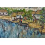 C... W... Chia (20th Century) Asian. A South East Asian Coastal Village, Oil on Canvas, Signed and