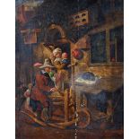 Manner of Adriaen Van Ostade (1610-1685) Dutch. Figures outside a Tavern, with a Knife Grinder,